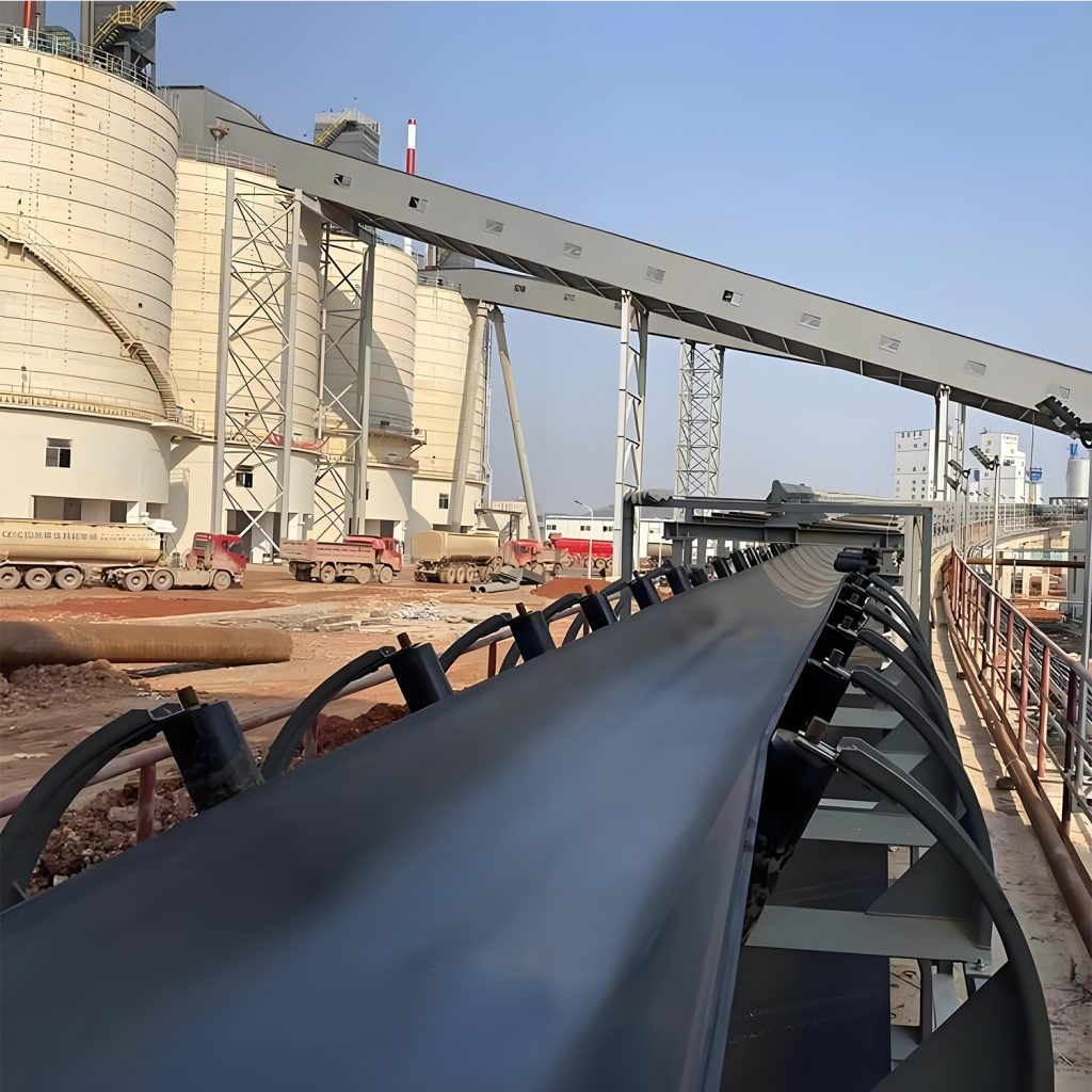 A conveyor belt actively transporting materials, demonstrating the operational efficiency of a Belt-Conveyor in an industrial environment.