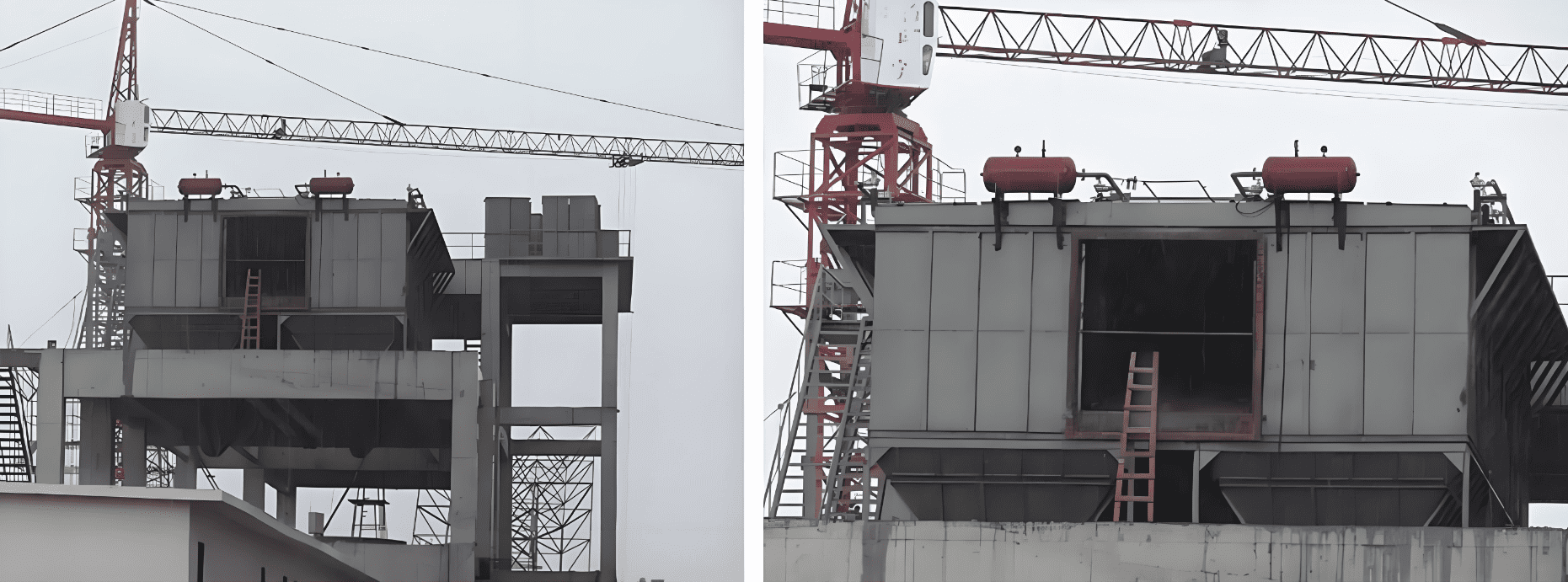 A substantial structure with a crane above, illustrating the details of the Baghouse Dust Collector project.