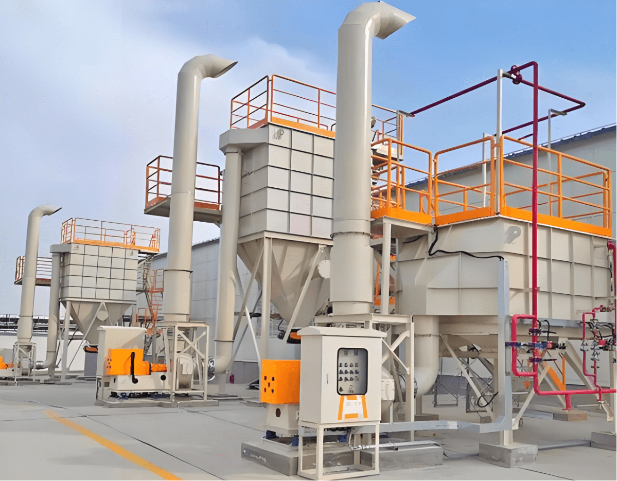 Beneath a bright blue sky, a row of Pulse Jet Bag Filters stands outside the factory. Their sturdy metal structures stand out, highlighting their essential role in air purification.