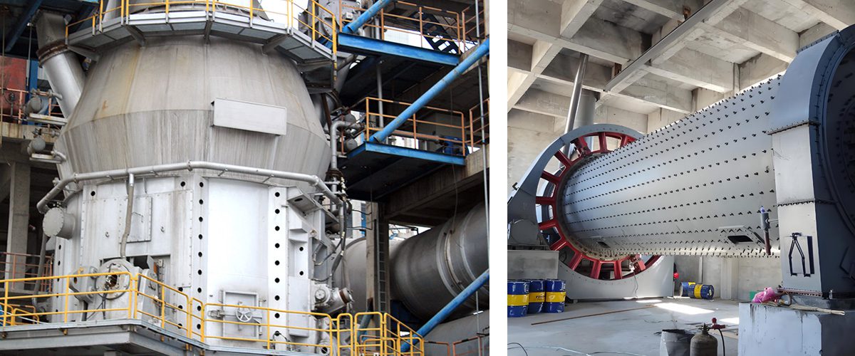 The two pictures show large industrial equipment, namely a vertical mill and a ball mill, reflecting their importance in industry.