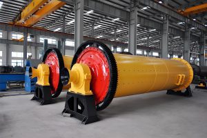 The cement ball mill in the factory has huge equipment and an orderly surrounding environment, demonstrating the advanced technology of industrial production