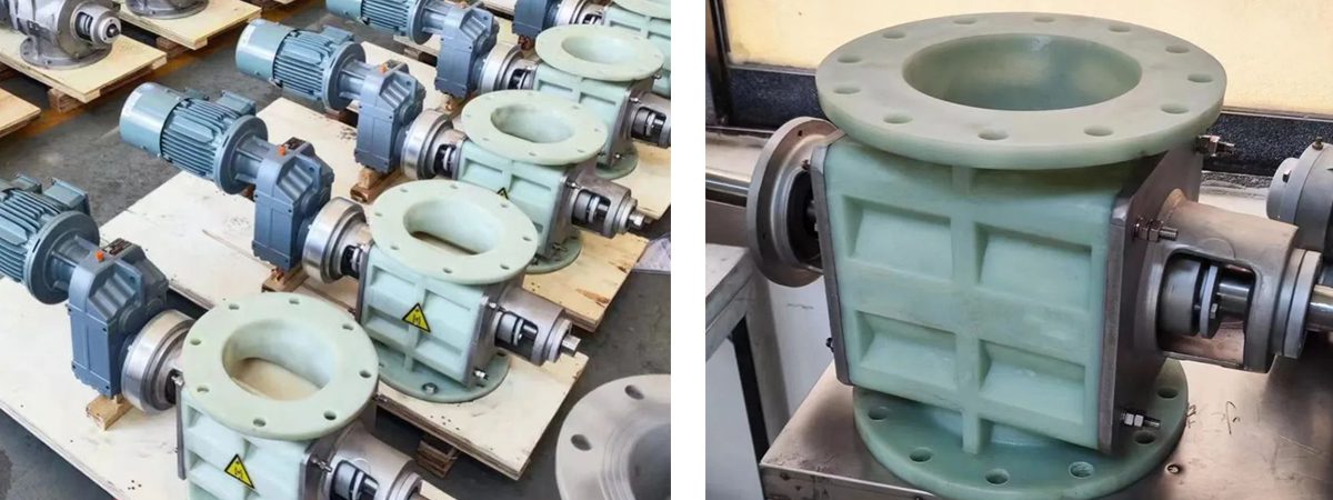 Several rotary discharge valves are placed in the factory, showing the structure and function of the rotary valve